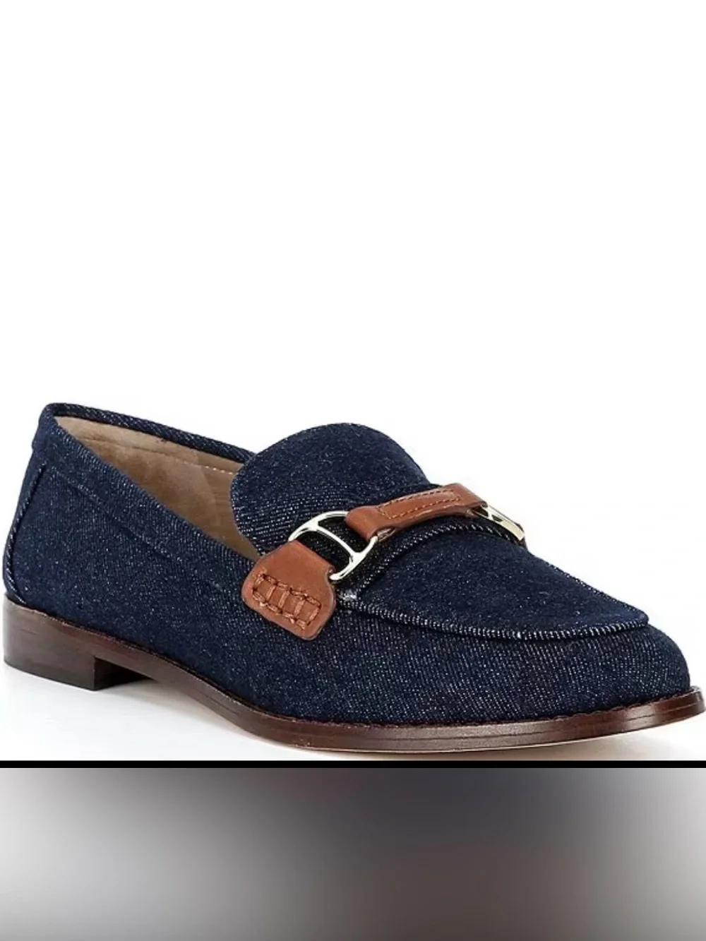 NEW Ralph Lauren Tasha Navy Denim Loafer with Brown Leather Bit Sz 9.5B